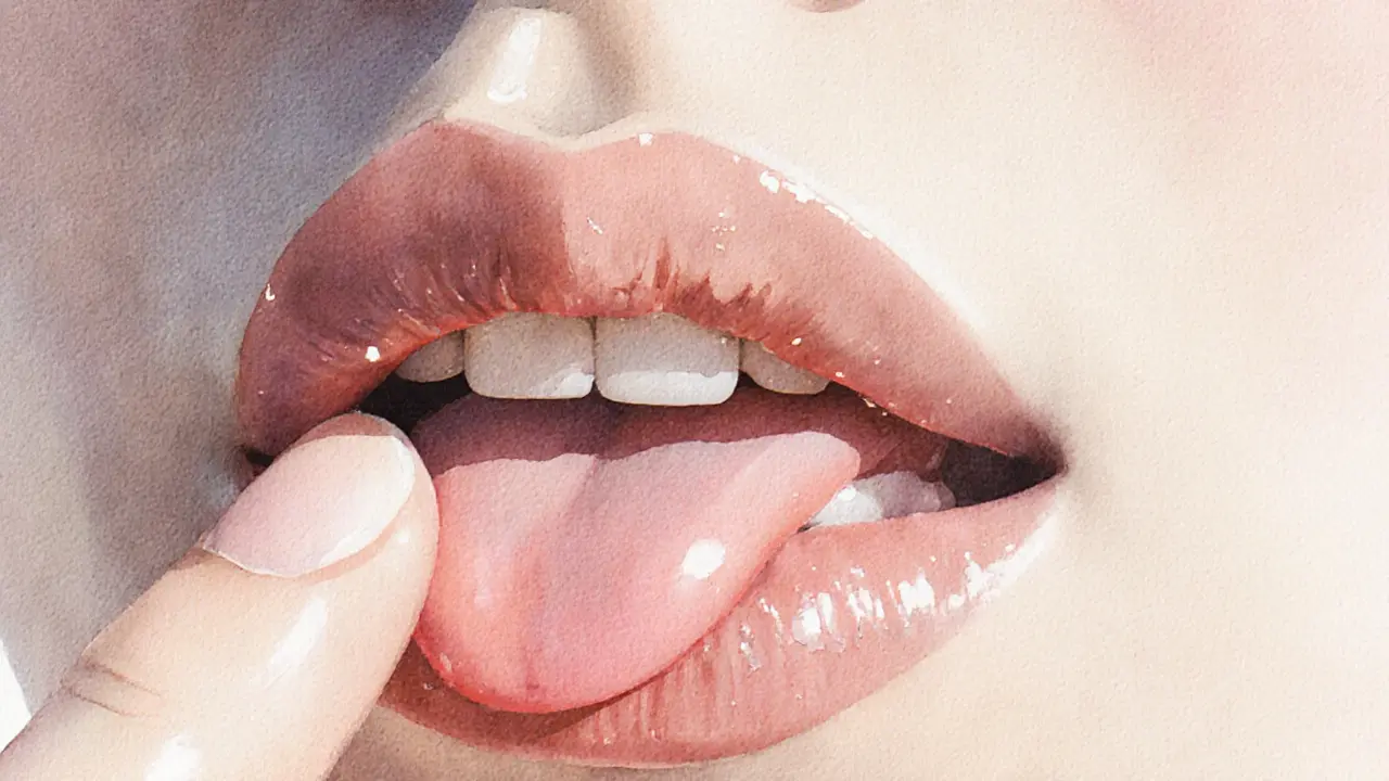 Абстрактное изображение губ и языка, передающее нежное самоощущение.