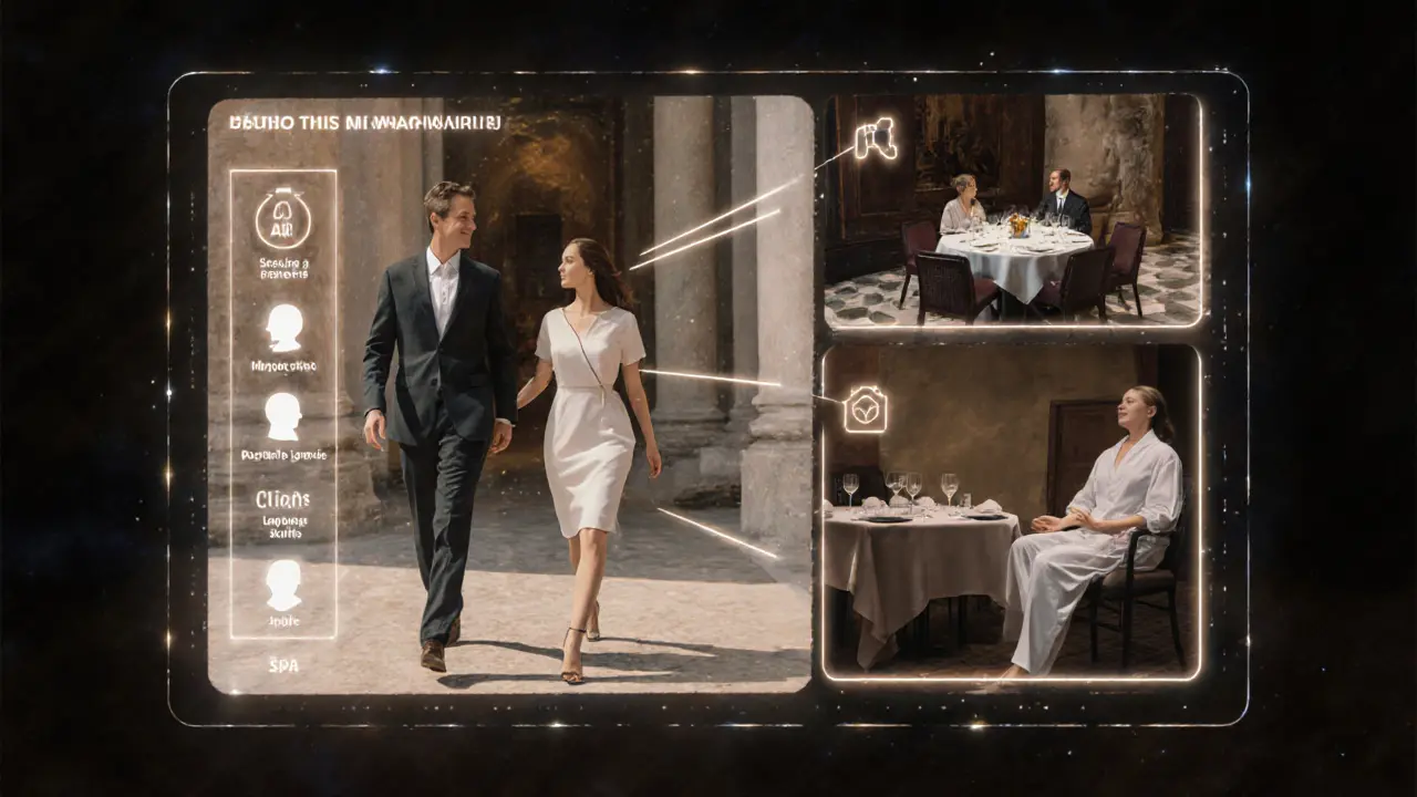 Цифровой интерфейс ИИ, подбирающий компаньона по интересам, с абстрактными сценами встречи и спокойствия.