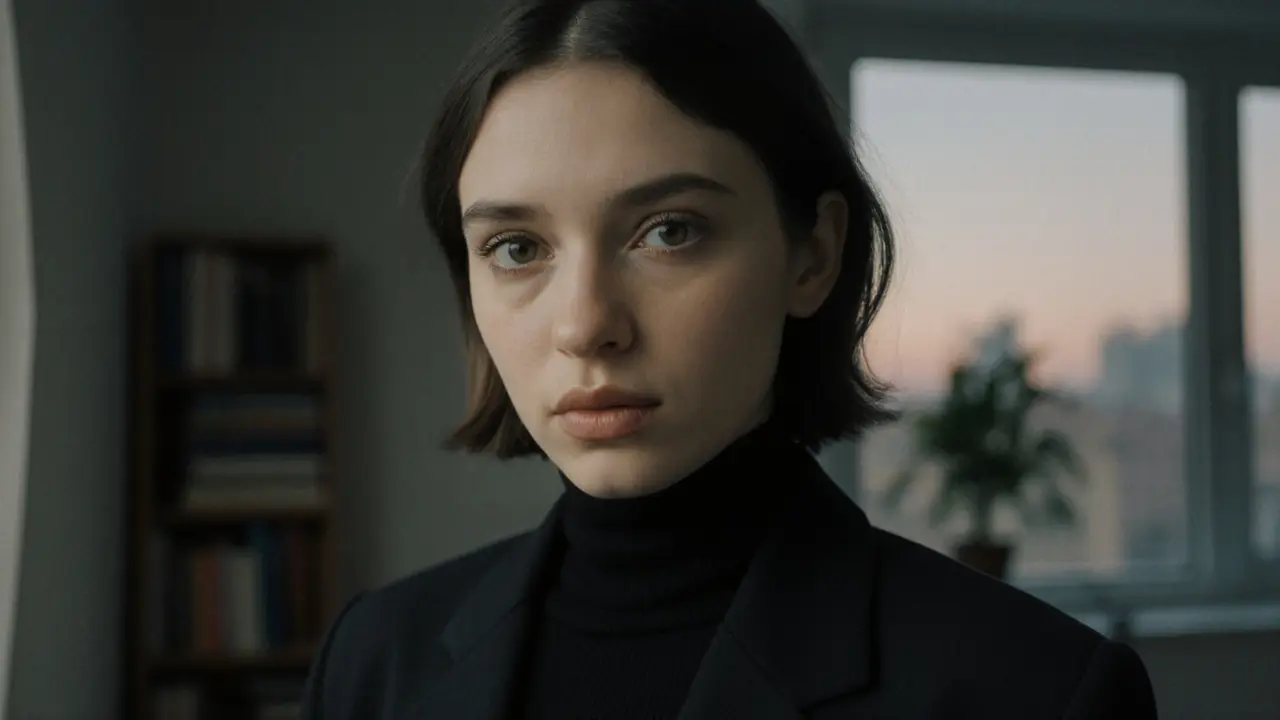 Портрет миниатюрной женщины с спокойным, проницательным взглядом, освещённой мягким светом.