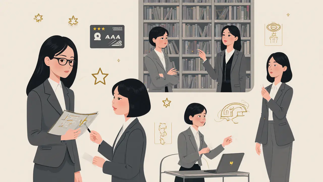 Разнообразные азиатские женщины в профессиональных ролях: исследовательница, лектор, деловой партнер.