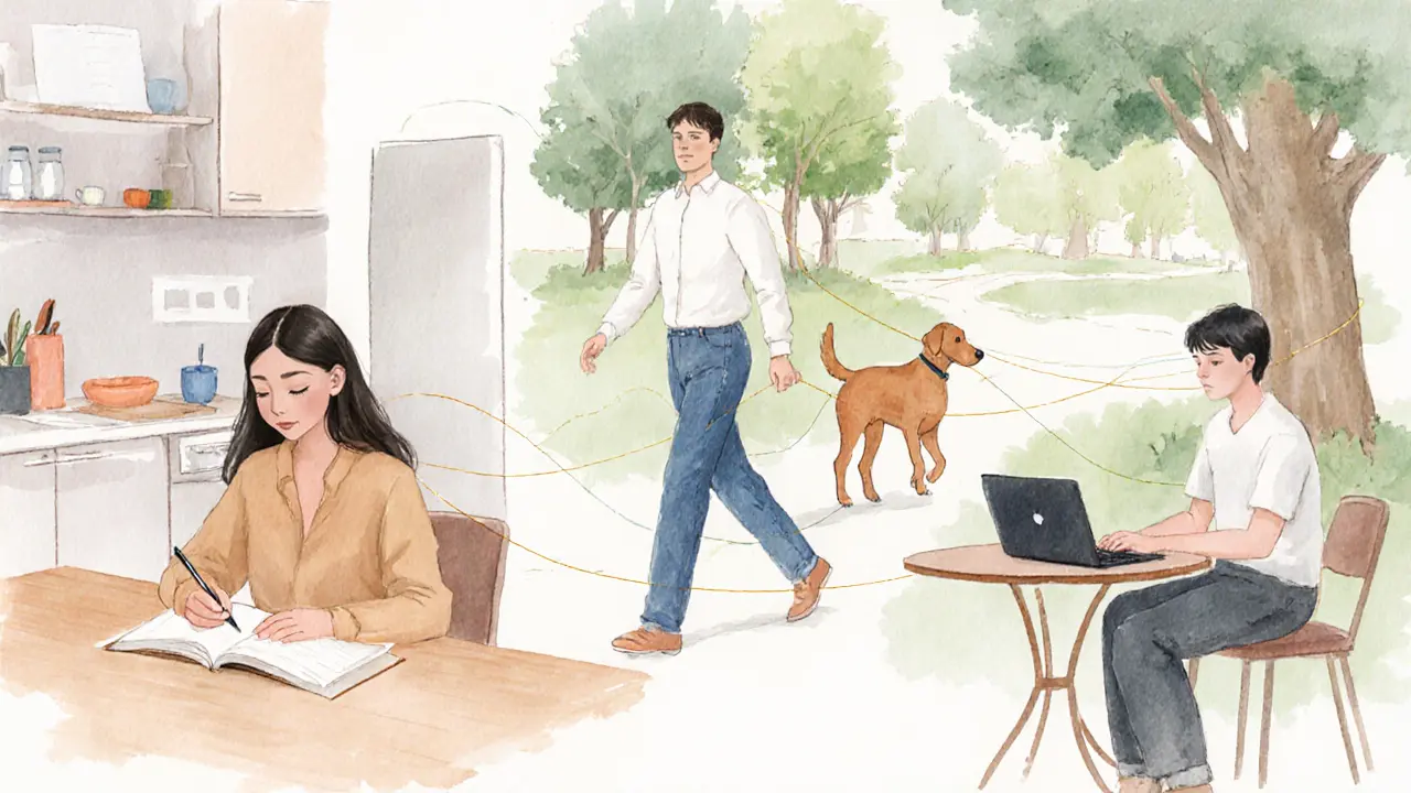 Разные люди в повседневной жизни, соединённые тонкими золотыми нитями эмоциональной близости.