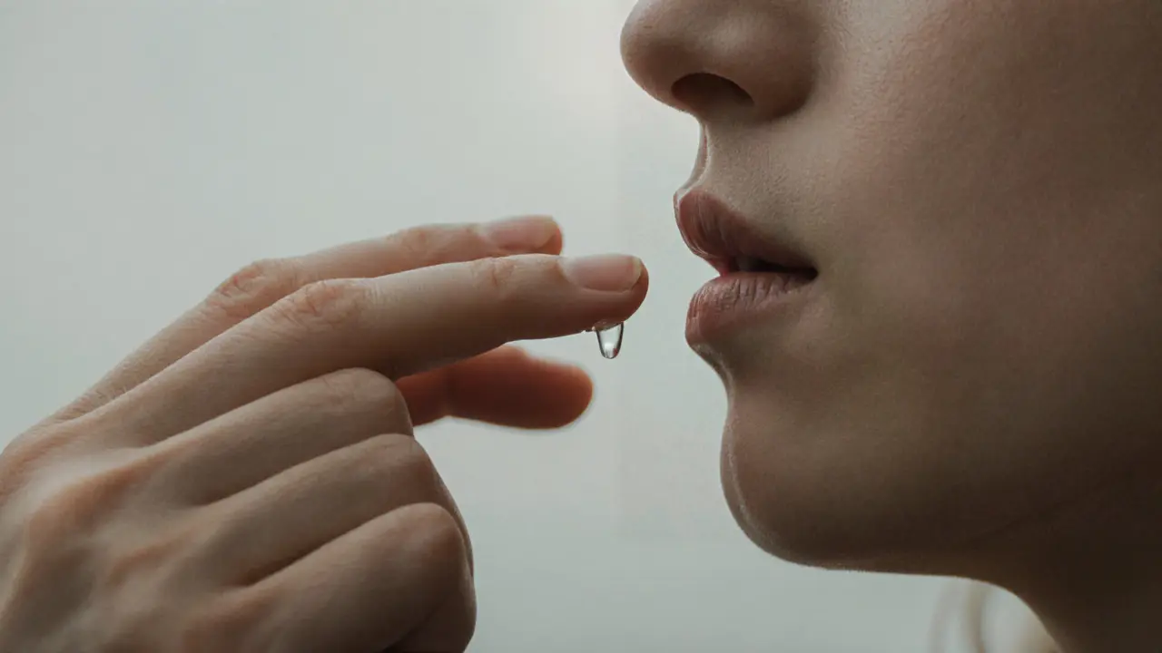 Рука медленно приближается к горлу, видно дыхание и расслабление мышц — эмоциональная уязвимость.