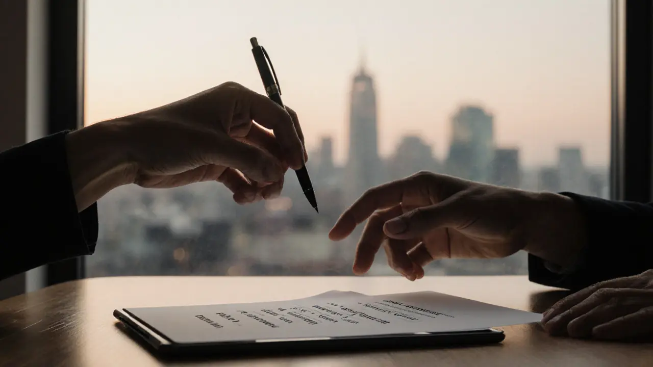 Руки подписывают соглашение с четко прописанным отказом от определенных действий.