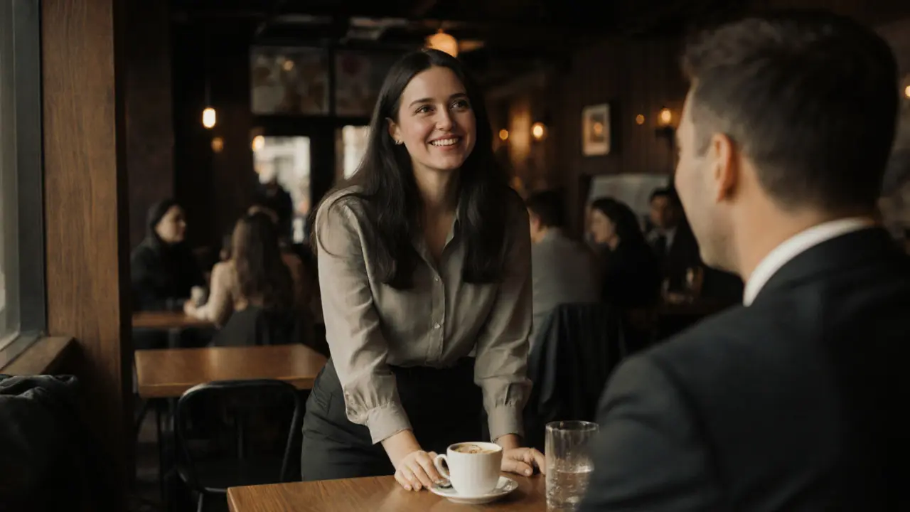 Женщина и клиент за чашкой кофе ведут искренний разговор в кафе.