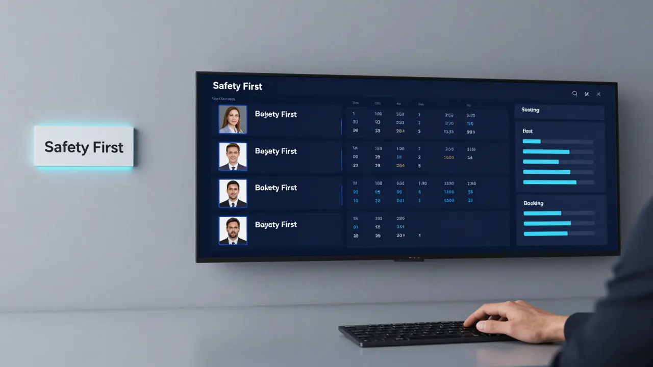 Цифровая панель с зашифрованными данными встреч и временами — система безопасности и прозрачности.
